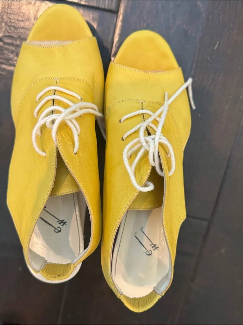 Anthropologie Yellow Leather Lace-Up Platform Heels with Cream Sole
